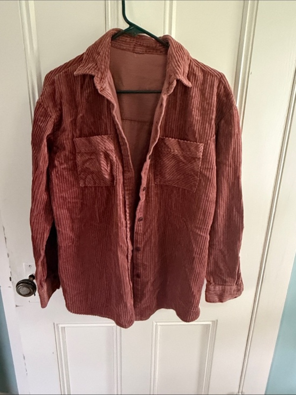 Oversized Corduroy Shirt Jacket in Dusty Rose